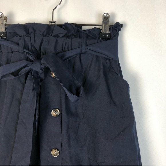 Boutique Navy Blue High Waist Button Front A-Line Midi Skirt XS - Picture 3 of 4